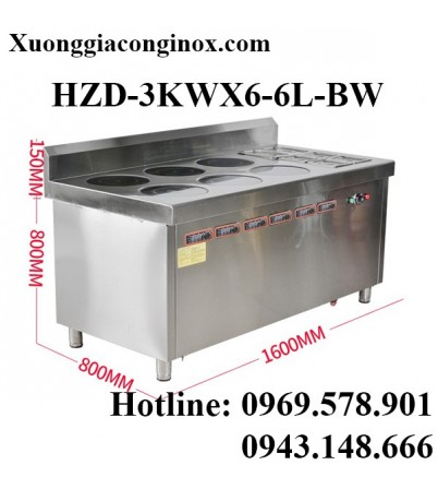 Bếp từ công nghiệp lớn kết hợp bếp hấp có hẹn giờ 3-3.5KW HZD-3KWX6-6L-BW